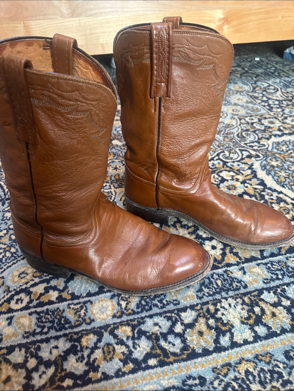 Lucchese 2000 Roper Brown Leather Western Cowboy Boots mens 8